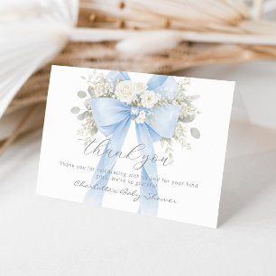 Blaue Schleife Florale Babyparty für Jungen Dankeskarte
