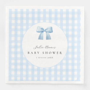 Blaue Schleife Gingham Baby Shower Papier Serviett Serviette