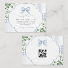 Blaue Schleife Gingham Grün QR Code RSVP Mitteilungskarte