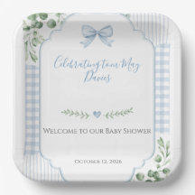 Blaue Schleife Gingham Grünzeug Baby Shower