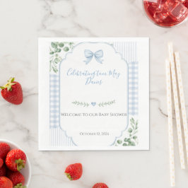 Blaue Schleife Gingham Grünzeug Baby Shower Serviette