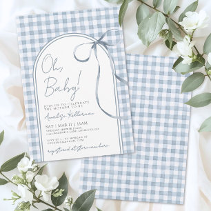 Blaue Schleife Gingham Jungen Baby Shower Einladung