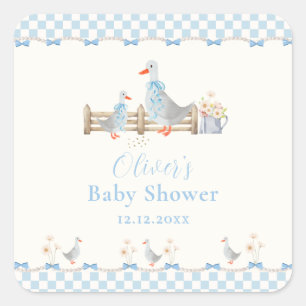 Blaue Schleife Gingham Preppy Silly Goose Babypart Quadratischer Aufkleber