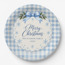 Blaue Schleife Gingham Teddybär Weihnachtsfeier