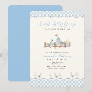 Blaue Schleife Gingham Vornehme Alberne Gans Baby Einladung