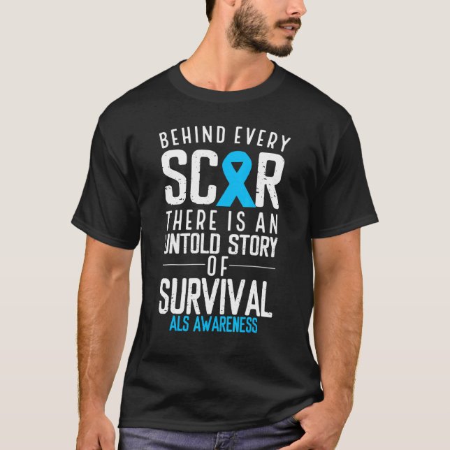 Blaue Schleife hinter jedem Auto-Kämpfer Überleben T-Shirt (Vorderseite)