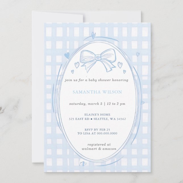 Blaue Schleife Junge Baby Shower Einladung (Vorderseite)