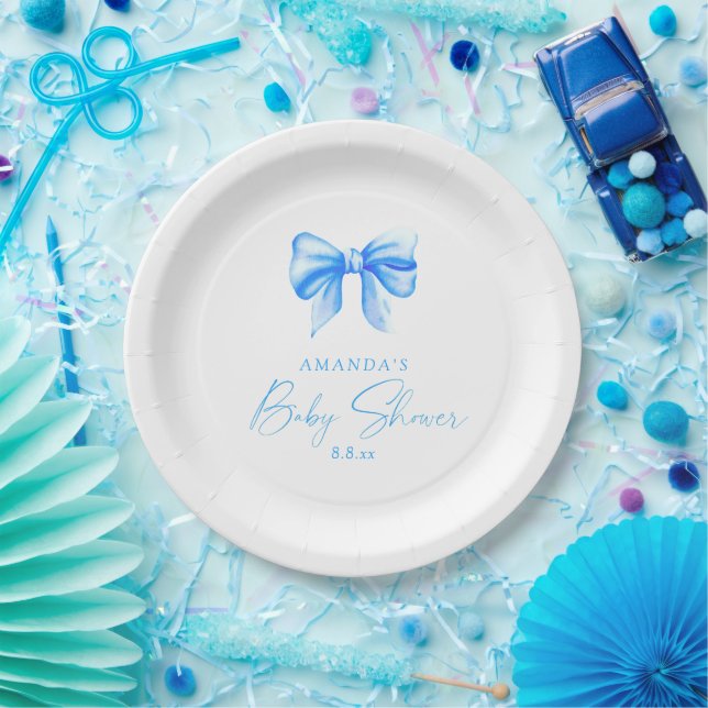 Blaue Schleife Jungen-Baby-Party Pappteller (Party)