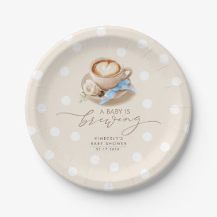 Blaue Schleife Kaffee Baby Is Brewing Junge Baby-P Pappteller