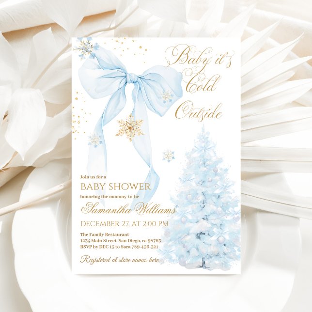 Blaue Schleife Kalt Draußen Junge Baby Shower Einladung (Von Creator hochgeladen)