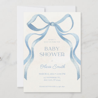 Blaue Schleife Minimalistische Babyparty-Einladung Mitteilungskarte