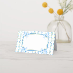 Blaue Schleife mit floralem Vintage-Look Platzkarte
