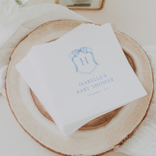 Blaue Schleife Monogramm Wappen Baby Shower Serviette