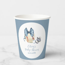 Blaue Schleife Schnuller Baseball Sport Babyparty Pappbecher