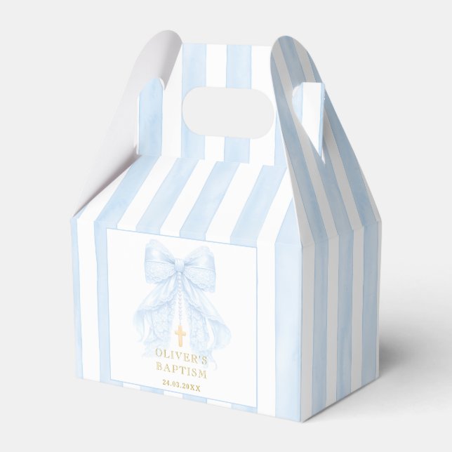 Blaue Schleife Taufe Geschenkschachtel (Vorderseite)