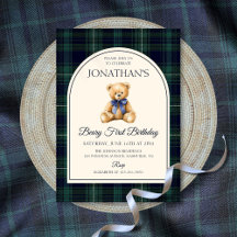Blaue Schleife Teddy Bär Tartan Geburtstag