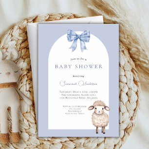 Blaue Schleife Tier Lamm Baby Shower Einladung
