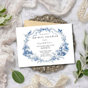 Blaue Schleife Toile Garten Brautparty  Einladung