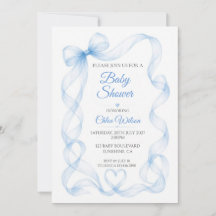 Blaue Schleife und Herz Baby Boy Shower Einladung