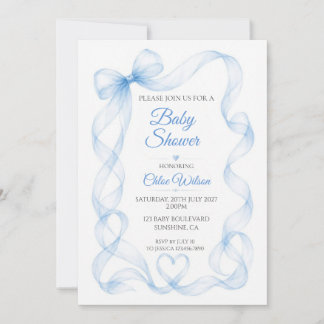 Blaue Schleife und Herz Baby Boy Shower Einladung