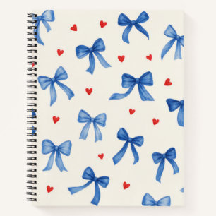 Blaue Schleife und rotes Herz Muster Notizbuch