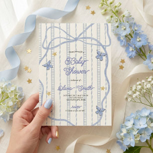 Blaue Schleife und Schmetterling Baby Shower Einladung