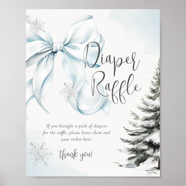 Blaue Schleife Windel Raffle Schild Baby Shower (Vorne)