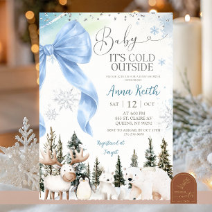 BLAUE SCHLEIFE Winter Arktische Tiere Baby Shower Einladung
