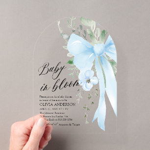 Blaue Schleifen-Baby-Blütenknospe Floraler Jungen- Acryleinladungen