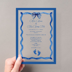 Blaue Schleifen & Babyzehen Elegante Babyparty Acryleinladungen