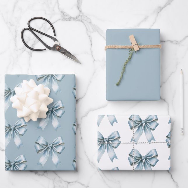 Blaue Schleifen Brautparty Geschenkpapier Set (Vorderseite)