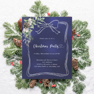Blaue Schleifen-Tannen-Grün-Weihnachtsfeier-Einlad