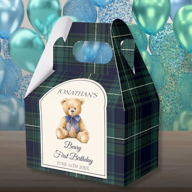 Blaue Schleifen-Teddybär-Tartan-Geburtstag im Prep Geschenkschachtel (Von Creator hochgeladen)