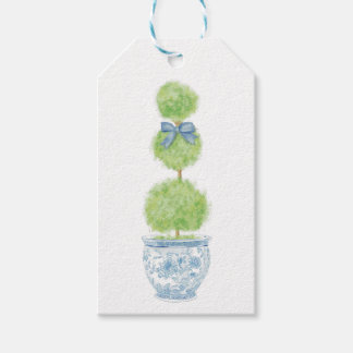 Blaue Schleifen-Topiary-Geschenkkarte Chinoiserie Geschenkanhänger