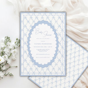 Blaue Schleifen Vintage-Baby-Shower-Einladung Einladung