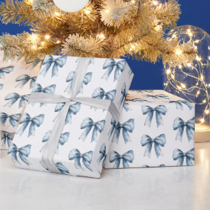 Blaue Schleifen Weihnachten Geschenkpapier