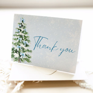 Blaue Schleifen Weihnachtsbaum Winter Dankeskarten Dankeskarte