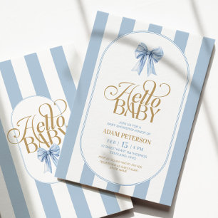 Blaue Schleifenstreifen Elegante Babyparty Einladung