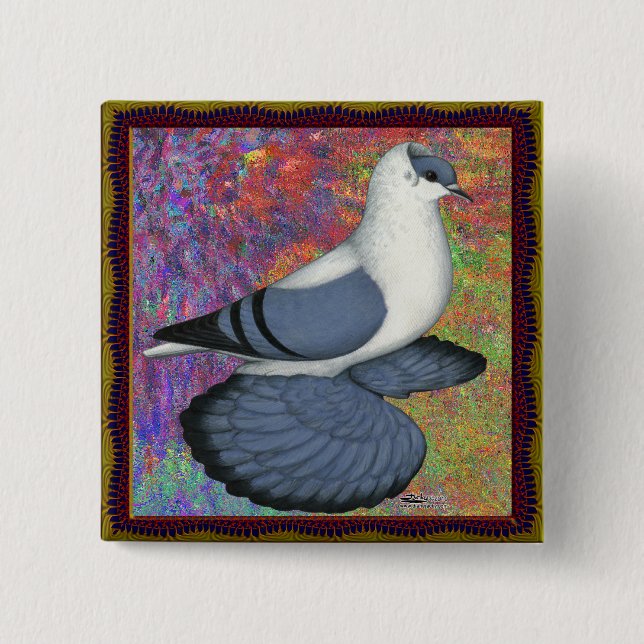 Blaue Schlucktaube Gerahmt Button (Vorderseite)