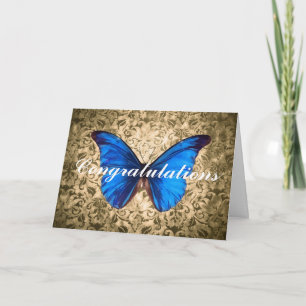 Blaue Schmetterling Damast Gratulation Vintage-Kun Karte