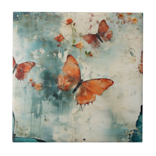 Blaue Schmetterling Englischer Garten Vintage-Blum Fliese