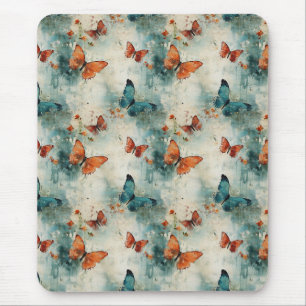 Blaue Schmetterling Englischer Garten Vintage-Blum Mousepad