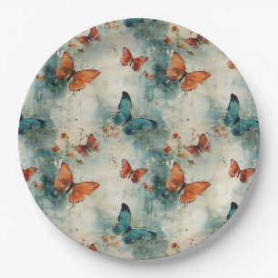 Blaue Schmetterling Englischer Garten Vintage Blum Pappteller