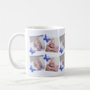 Blaue Schmetterling Erstes Jahr Baby-Foto-Collage  Kaffeetasse