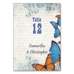 Blaue Schmetterling im Vintage-Stil Tischnummer