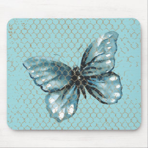 Blaue Schmetterling in Kettengliederzaun-Design Mousepad