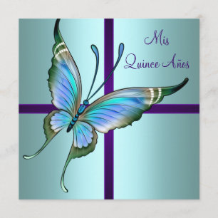 Blaue Schmetterling Quinceanera Türkis Einladung