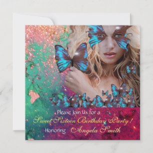 BLAUE SCHMETTERLING SÜSSE 16 PARTY  MONOGRAMM, GOL EINLADUNG