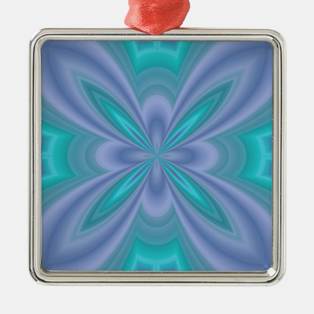 Blaue Schmetterlinge Abstrakt Silbernes Ornament (Vorne)