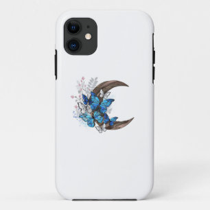 Blaue Schmetterlinge auf hölzernem Halbmond Case-Mate iPhone Hülle